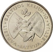 Lithuania Litas 10th Anniversary of the Baltic Way 1999 KM# 117 BALTIJOS KELIUI-10 LIETUVA * LATVIJA * ESTIJA coin reverse Lithuania Litas 10th Anniversary of the Baltic Way 1999 KM# 117 BALTIJOS KELIUI-10 LIETUVA * LATVIJA * ESTIJA coin reverse