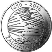 Lithuania Litas 600th anniversary Battle of Grunwald 2010 KM# 172 1410 - 2010 ŽALGIRIO MUŠIS coin reverse Lithuania Litas 600th anniversary Battle of Grunwald 2010 KM# 172 1410 - 2010 ŽALGIRIO MUŠIS coin reverse