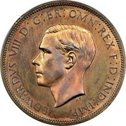 UK One Penny Edward VIII (Pattern) 1937 Proof KM# Pn124 EDWARDVS VIII D : G : BR : OMN : REX F : D : IND : IMP. coin obverse UK One Penny Edward VIII (Pattern) 1937 Proof KM# Pn124 EDWARDVS VIII D : G : BR : OMN : REX F : D : IND : IMP. coin obverse