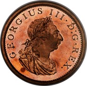 Ireland Penny George III 1805 Restrike. Proof KM# 148.2 GERGIUS III∙D:G∙REX. coin obverse Ireland Penny George III 1805 Restrike. Proof KM# 148.2 GERGIUS III∙D:G∙REX. coin obverse