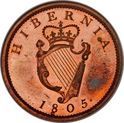 Ireland Penny George III 1805 Restrike. Proof KM# 148.2 HIBERNIA 1805 coin reverse Ireland Penny George III 1805 Restrike. Proof KM# 148.2 HIBERNIA 1805 coin reverse