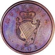 Ireland Penny George III 1805 Restrike. Proof KM# 148.2b HIBERNIA 1805 coin reverse Ireland Penny George III 1805 Restrike. Proof KM# 148.2b HIBERNIA 1805 coin reverse