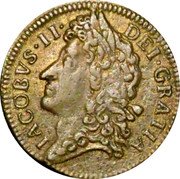 Ireland Shilling James II Gun Money 1690 Proof, June, Gold strikings not contemporary KM# 100b IACOBVS II DEI GRATIA coin obverse