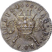 Ireland Shilling James II Gun Money 1690 Proof, May KM# 100a 1690∙MAG∙BR∙FRA∙ET∙HIB∙REX∙ XII coin reverse Ireland Shilling James II Gun Money 1690 Proof, May KM# 100a 1690∙MAG∙BR∙FRA∙ET∙HIB∙REX∙ XII coin reverse