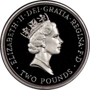 UK Two Pounds 300th Anniversary of the Claim of Right (Piedfort) 1989 Proof KM# P11 ELIZABETH∙II∙DEI∙GRATIA∙REGINA∙F∙D ∙ TWO POUNDS ∙ RDM coin obverse UK Two Pounds 300th Anniversary of the Claim of Right (Piedfort) 1989 Proof KM# P11 ELIZABETH∙II∙DEI∙GRATIA∙REGINA∙F∙D ∙ TWO POUNDS ∙ RDM coin obverse