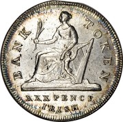 Ireland XXX Pence Token George III 1808 Harp top points between O and K in TOKEN. KM# Tn4 BANK TOKEN XXX PENCE IRISH coin reverse Ireland XXX Pence Token George III 1808 Harp top points between O and K in TOKEN. KM# Tn4 BANK TOKEN XXX PENCE IRISH coin reverse
