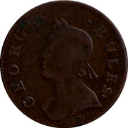 UK 1/2 Penny George Rules - Britannia Isles 1790 Estimate GEORGE∙ ∙RULES∙ coin obverse UK 1/2 Penny George Rules - Britannia Isles 1790 Estimate GEORGE∙ ∙RULES∙ coin obverse
