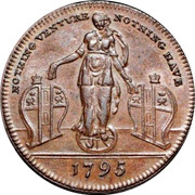 UK 1/2 Penny (Middlesex - Richardson's Fortune) NOTHING VENTURE NOTHING HAVE 1795 coin obverse UK 1/2 Penny (Middlesex - Richardson's Fortune) NOTHING VENTURE NOTHING HAVE 1795 coin obverse