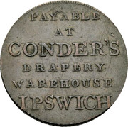 UK 1/2 Penny (Suffolk - Ipswich J. Conder) PAYABLE AT CONDER'S DRAPERY WAREHOUSE IPSWICH coin reverse UK 1/2 Penny (Suffolk - Ipswich J. Conder) PAYABLE AT CONDER'S DRAPERY WAREHOUSE IPSWICH coin reverse