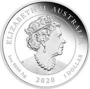 Australia 1 Dollar Australian Voyage Endeavour 2020 Proof ELIZABETH II AUSTRALIA 1 OZ 9999 AG 2020 1 DOLLAR coin obverse Australia 1 Dollar Australian Voyage Endeavour 2020 Proof ELIZABETH II AUSTRALIA 1 OZ 9999 AG 2020 1 DOLLAR coin obverse