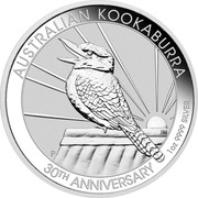 Australia 1 Dollar Kookaburra - 30th Anniversary 2020 AUSTRALIAN KOOKABURRA 30TH ANNIVERSARY 1OZ 9999 SILVER coin reverse Australia 1 Dollar Kookaburra - 30th Anniversary 2020 AUSTRALIAN KOOKABURRA 30TH ANNIVERSARY 1OZ 9999 SILVER coin reverse
