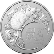 Australia 1 Dollar Year of the Mouse 2020 YEAR OF THE RAT 1OZ .999 AG coin reverse Australia 1 Dollar Year of the Mouse 2020 YEAR OF THE RAT 1OZ .999 AG coin reverse