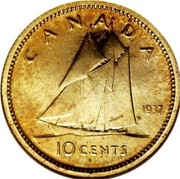 Canada 10 Cents George VI Specimen Trial Thick planchet 1937 KM# TS7 1 CENT 1937 CANADA coin reverse