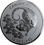 Canada 10 Dollars Year of the Rat 2020 Specimen CANADA 2020 10 DOLLARS coin reverse Canada 10 Dollars Year of the Rat 2020 Specimen CANADA 2020 10 DOLLARS coin reverse