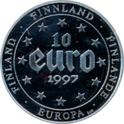 Finland 10 Euro 1997 Proof Euro Coinage FINLAND FINNLAND FINLANDE EUROPA 10 EURO 1997 coin reverse Finland 10 Euro 1997 Proof Euro Coinage FINLAND FINNLAND FINLANDE EUROPA 10 EURO 1997 coin reverse