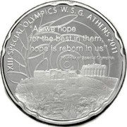 Greece 10 Euro Special Olympic Games - Acropolis 2011 KM# 240 XIII SPECIAL OLYMPICS W. S. G. ATHENS 2011 AS WE HOPE FOR THE BEST IN THEM HOPE IS REBORN IN US coin reverse Greece 10 Euro Special Olympic Games - Acropolis 2011 KM# 240 XIII SPECIAL OLYMPICS W. S. G. ATHENS 2011 AS WE HOPE FOR THE BEST IN THEM HOPE IS REBORN IN US coin reverse
