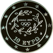 Greece 10 Euro Summer Olympics 2004 in Athens - Javelin 2004 Proof KM# 193 ΑΘΗΝΑ 2004 10 ΕΥΡΩ coin obverse Greece 10 Euro Summer Olympics 2004 in Athens - Javelin 2004 Proof KM# 193 ΑΘΗΝΑ 2004 10 ΕΥΡΩ coin obverse