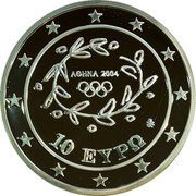 Greece 10 Euro Summer Olympics 2004 in Athens - Running 2004 Proof KM# 190 ΑΘΗΝΑ 2004 10 ΕΥΡΩ coin obverse Greece 10 Euro Summer Olympics 2004 in Athens - Running 2004 Proof KM# 190 ΑΘΗΝΑ 2004 10 ΕΥΡΩ coin obverse