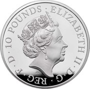 UK 10 Pounds Year Of The Pig 2019 Proof ELIZABETH II D G REG F D 10 POUNDS coin obverse UK 10 Pounds Year Of The Pig 2019 Proof ELIZABETH II D G REG F D 10 POUNDS coin obverse
