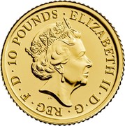 UK 10 Pounds Year of the Pig 2019 ELIZABETH II D G REG F D 10 POUNDS coin obverse