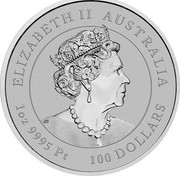 Australia 100 Dollars 6th Portrait - Year of the Mouse 2020 P BU ELIZABETH II AUSTRALIA JC 1 OZ 9995 PT 100 DOLLARS coin obverse Australia 100 Dollars 6th Portrait - Year of the Mouse 2020 P BU ELIZABETH II AUSTRALIA JC 1 OZ 9995 PT 100 DOLLARS coin obverse
