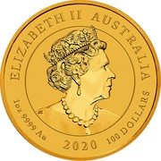 Australia 100 Dollars Double Dragon 2020 ELIZABETH II AUSTRALIA 1 OZ 9999 AU 2020 100 DOLLARS coin obverse Australia 100 Dollars Double Dragon 2020 ELIZABETH II AUSTRALIA 1 OZ 9999 AU 2020 100 DOLLARS coin obverse