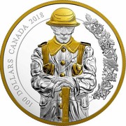 Canada 100 Dollars Keepers of Parliament - Soldier 2018 Proof 100 DOLLARS CANADA 2018 PB coin reverse Canada 100 Dollars Keepers of Parliament - Soldier 2018 Proof 100 DOLLARS CANADA 2018 PB coin reverse