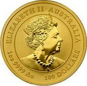 Australia 100 Dollars Year of the Mouse 2020 P ELIZABETH II AUSTRALIA 100 DOLLARS 1 OZ 9999 AU coin obverse Australia 100 Dollars Year of the Mouse 2020 P ELIZABETH II AUSTRALIA 100 DOLLARS 1 OZ 9999 AU coin obverse