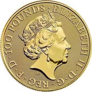UK 100 Pounds Year of the Rat 2020 BU ELIZABETH II D G REG F D 100 POUNDS J.C coin obverse UK 100 Pounds Year of the Rat 2020 BU ELIZABETH II D G REG F D 100 POUNDS J.C coin obverse