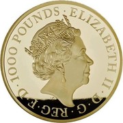 UK 1000 Pounds Year of the Dog 2018 Proof ELIZABETH II∙D∙G∙REG∙F∙D∙1000 POUNDS∙ coin obverse UK 1000 Pounds Year of the Dog 2018 Proof ELIZABETH II∙D∙G∙REG∙F∙D∙1000 POUNDS∙ coin obverse