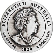 Australia 2 Dollars End of WWII 75th Anniversary 2020 P ELIZABETH II AUSTRALIA 2 OZ 9999 AG 2020 2 DOLLARS coin obverse Australia 2 Dollars End of WWII 75th Anniversary 2020 P ELIZABETH II AUSTRALIA 2 OZ 9999 AG 2020 2 DOLLARS coin obverse