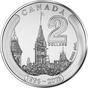 Canada 2 Dollars Parliament Buildings of Canada 2016 KM# 2106 CANADA 2 DOLLARS (1996-2016) coin reverse Canada 2 Dollars Parliament Buildings of Canada 2016 KM# 2106 CANADA 2 DOLLARS (1996-2016) coin reverse