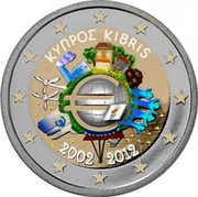 Cyprus 2 Euro 10 Years of Euro Banknotes and Coins (Coloured) 2012 2 EURO LL coin obverse