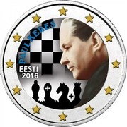 Estonia 2 Euro 100th Ann. of the birth of Paul Keres (Coloured) 2016 PAUL KERES EESTI 2016 coin reverse Estonia 2 Euro 100th Ann. of the birth of Paul Keres (Coloured) 2016 PAUL KERES EESTI 2016 coin reverse