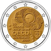 Slovakia 2 Euro 20th Anniversary of the Entry of Slovak Republic to the OECD 2020 MK 20 VÝROČIE VSTUP SR DO OECD SLOVENSKO 2020 coin obverse Slovakia 2 Euro 20th Anniversary of the Entry of Slovak Republic to the OECD 2020 MK 20 VÝROČIE VSTUP SR DO OECD SLOVENSKO 2020 coin obverse