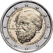 Greece 2 Euro (Andreas Kalvos) ΑΝΔΡΈΑΣ ΚΑΛΒΟΣ 1792-1869 2019 ΕΛΛΗΝΙΚΗ ΔΗΜΟΚΡΑΤΙΑ coin obverse