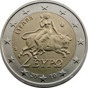 Greece 2 Euro Europa Abducted by Zeus 2010 KM# 215 ΕΥΡΩΠΗ ΓΣ 2 ΕΥΡΩ 20 08 coin obverse Greece 2 Euro Europa Abducted by Zeus 2010 KM# 215 ΕΥΡΩΠΗ ΓΣ 2 ΕΥΡΩ 20 08 coin obverse