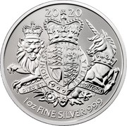 UK 2 Pounds Royal Coat of Arms 2020 1 OZ FINE SILVER 999 20 20 coin reverse UK 2 Pounds Royal Coat of Arms 2020 1 OZ FINE SILVER 999 20 20 coin reverse