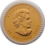 Canada 20 Dollars An Era of Triumph 25th Anniversary 2004 ELIZABETH II 20 DOLLARS 2004 coin obverse Canada 20 Dollars An Era of Triumph 25th Anniversary 2004 ELIZABETH II 20 DOLLARS 2004 coin obverse