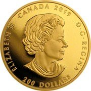 Canada 200 Dollars Forevermark Black Label diamond 2019 ELIZABETH II CANADA 2019 D G REGINA 200 DOLLARS coin obverse Canada 200 Dollars Forevermark Black Label diamond 2019 ELIZABETH II CANADA 2019 D G REGINA 200 DOLLARS coin obverse