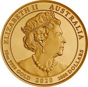 Australia 2000 Dollars 6th Portrait - The Jewelled Tiger 2020 P Proof ELIZABETH II AUSTRALIA 10OZ 9999 GOLD 2020 2000 DOLLARS JC coin obverse Australia 2000 Dollars 6th Portrait - The Jewelled Tiger 2020 P Proof ELIZABETH II AUSTRALIA 10OZ 9999 GOLD 2020 2000 DOLLARS JC coin obverse