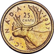 Canada 25 Cents George VI Trial Strike Thick planchet 1937 KM# TS8 CANADSA 25 CENTS 1937 coin reverse Canada 25 Cents George VI Trial Strike Thick planchet 1937 KM# TS8 CANADSA 25 CENTS 1937 coin reverse