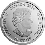 Canada 25 Cents Toronto Raptors 25th Season 2020 ELIZABETH II CANADA 2020 D G REGINA 25 CENTS coin obverse Canada 25 Cents Toronto Raptors 25th Season 2020 ELIZABETH II CANADA 2020 D G REGINA 25 CENTS coin obverse