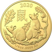 Australia 25 Dollars 6th Portrait - Year of the Rat 2020 BU 2020 鼠 AWB 1/4OZ .9999 AU coin reverse Australia 25 Dollars 6th Portrait - Year of the Rat 2020 BU 2020 鼠 AWB 1/4OZ .9999 AU coin reverse