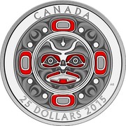 Canada 25 Dollars Singing Moon Mask (colored) 2015 Proof CANADA 25 DOLLARS 2015 coin reverse Canada 25 Dollars Singing Moon Mask (colored) 2015 Proof CANADA 25 DOLLARS 2015 coin reverse