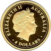 Australia 4 Dollars Gold rush 2001 P Proof ELIZABETH II AUSTRALIA 4 DOLLARS coin obverse Australia 4 Dollars Gold rush 2001 P Proof ELIZABETH II AUSTRALIA 4 DOLLARS coin obverse