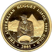 Australia 4 Dollars Gold rush 2001 P Proof THE AUSTRALIAN NUGGET 1/25 OZ. 9999 GOLD 2001 coin reverse Australia 4 Dollars Gold rush 2001 P Proof THE AUSTRALIAN NUGGET 1/25 OZ. 9999 GOLD 2001 coin reverse