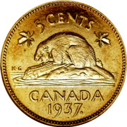 Canada 5 Cents George VI Specimen Trial Strike 1937 KM# TS6 5 CENTS CANADA 1937 coin reverse Canada 5 Cents George VI Specimen Trial Strike 1937 KM# TS6 5 CENTS CANADA 1937 coin reverse