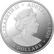 Australia 5 Dollars 75th Anniversary of the End of WWII 2020 Proof ELIZABETH II AUSTRALIA 2020 5 DOLLARS coin obverse Australia 5 Dollars 75th Anniversary of the End of WWII 2020 Proof ELIZABETH II AUSTRALIA 2020 5 DOLLARS coin obverse
