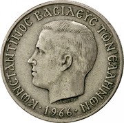 Greece 5 Drachmai Constantine II 1966 KM# 91 ΚΩΝΣΤΑΝΤΙΝΟΣ ΒΑΣΙΛΕΥΣ ΤΩΝ ΕΛΛΗΝΩΝ coin obverse Greece 5 Drachmai Constantine II 1966 KM# 91 ΚΩΝΣΤΑΝΤΙΝΟΣ ΒΑΣΙΛΕΥΣ ΤΩΝ ΕΛΛΗΝΩΝ coin obverse